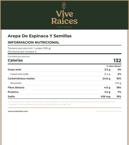 Arepa de espinacas y semillas