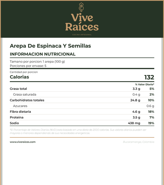 Arepa de espinacas y semillas