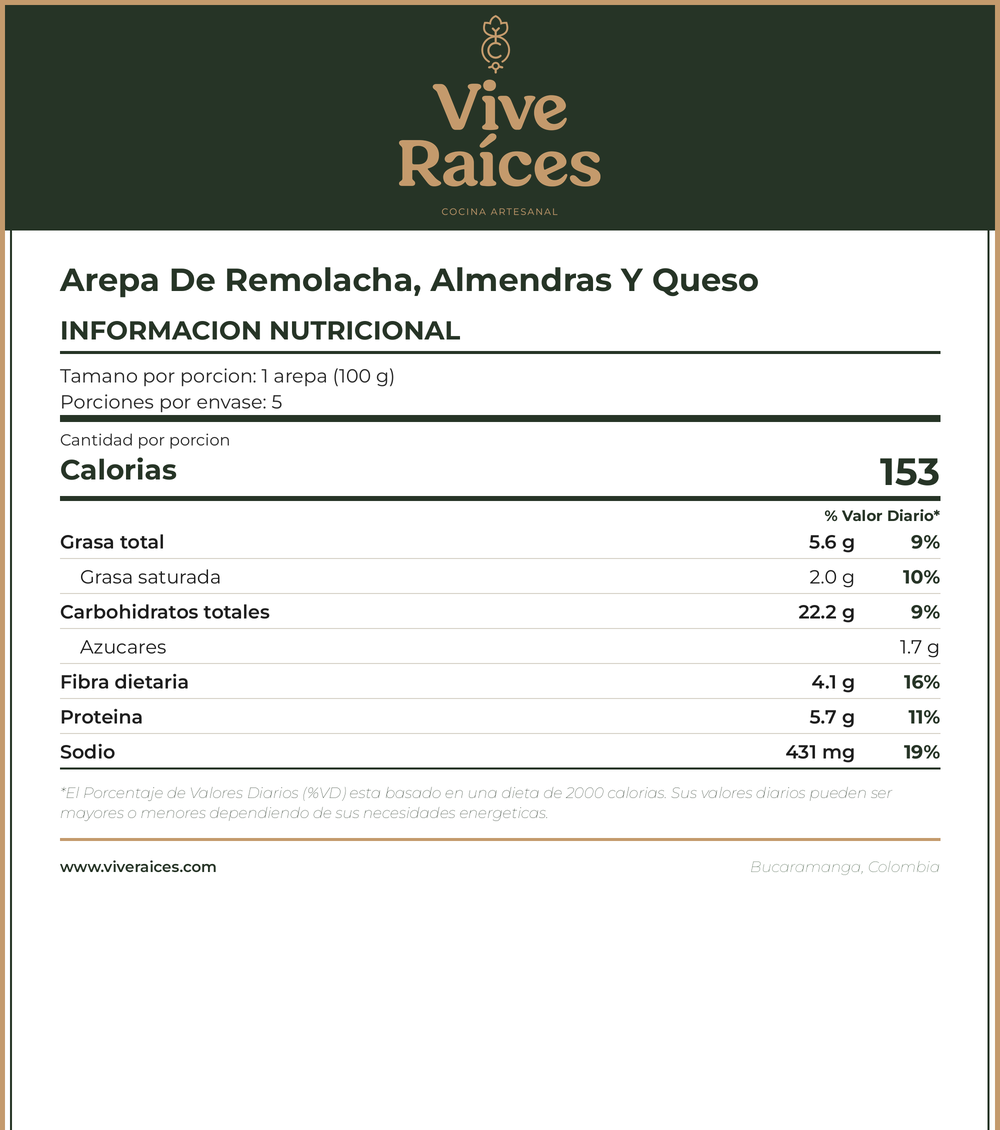 Arepa de remolacha almendras y queso
